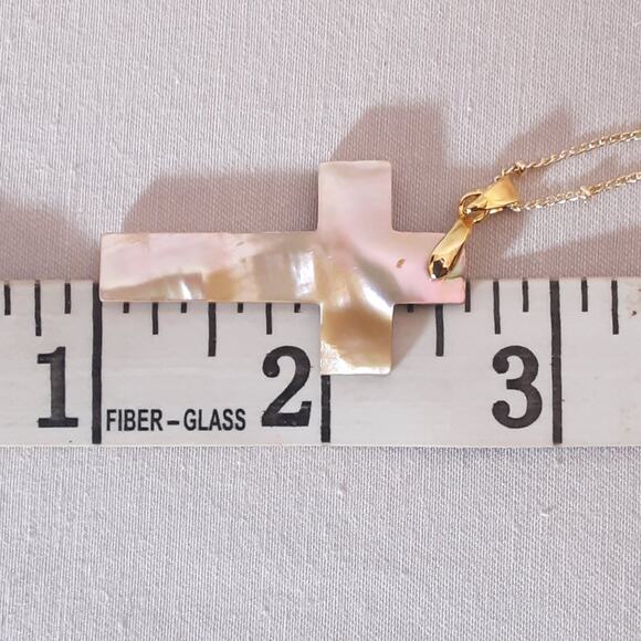 Dainty Necklace Abalone Cross Pendant On 18K Gold Plated Station Chain - Picture 11 of 12